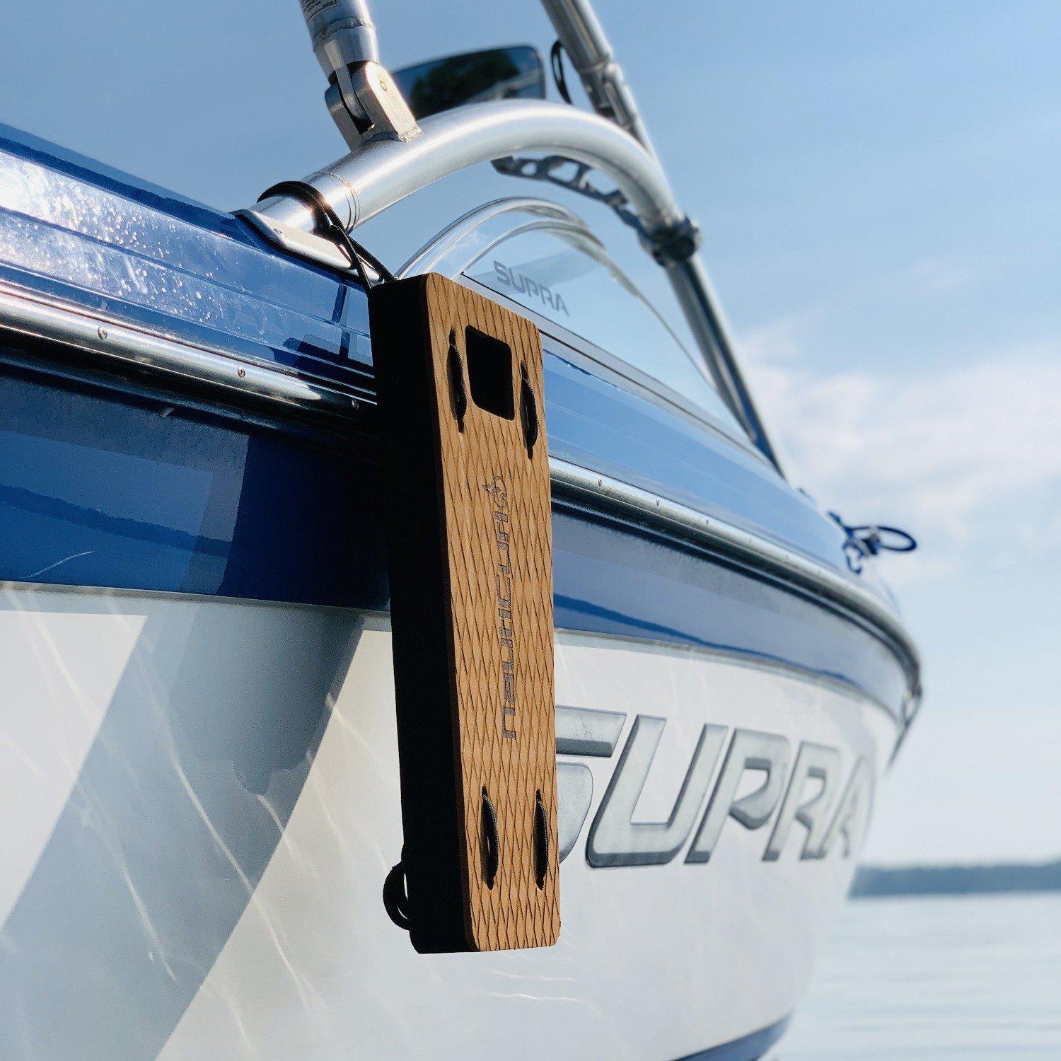 NautiFender flat boat fender by NautiCurl LLC, showcasing its innovative design for protecting boat hulls from impacts.