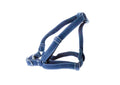 Navy leather dog harness from Euro-Dog Collars and Leads, a durable, comfortable step-in harness for dogs.
