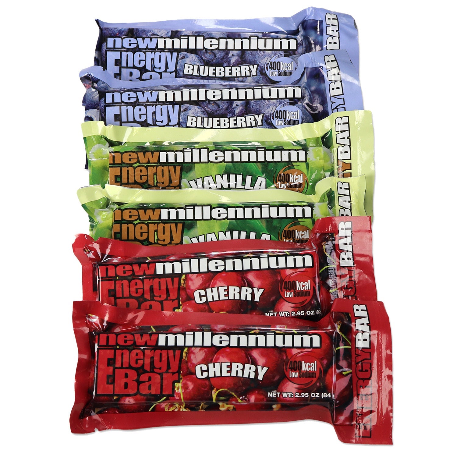 Assorted Millennium Food Bars variety pack with energy bars, designed for food and water storage by QuakeKits.
