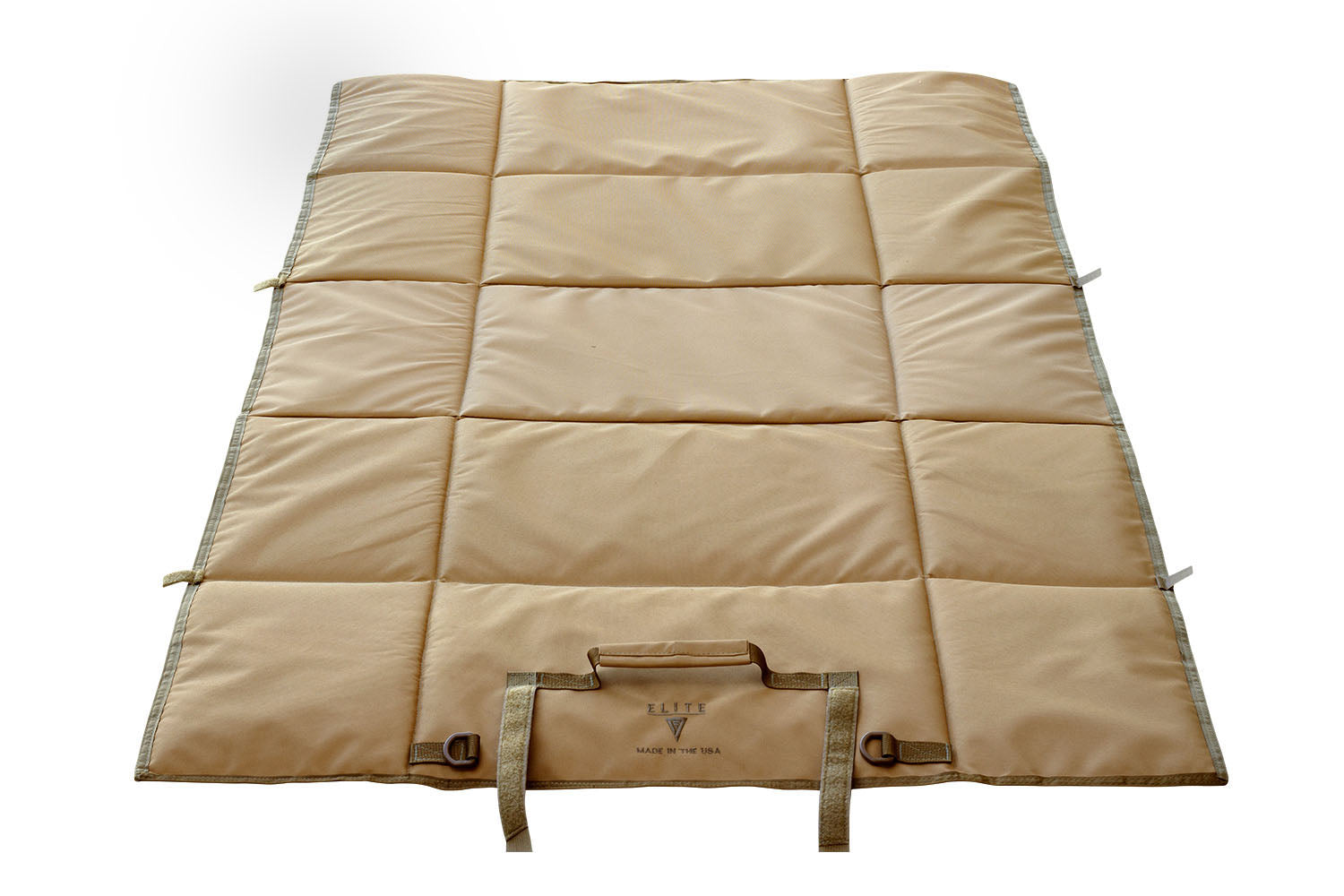 Lightweight tactical shooting mat from Elite Survival Systems, shown with padded surface and carrying straps for outdoor shooting.