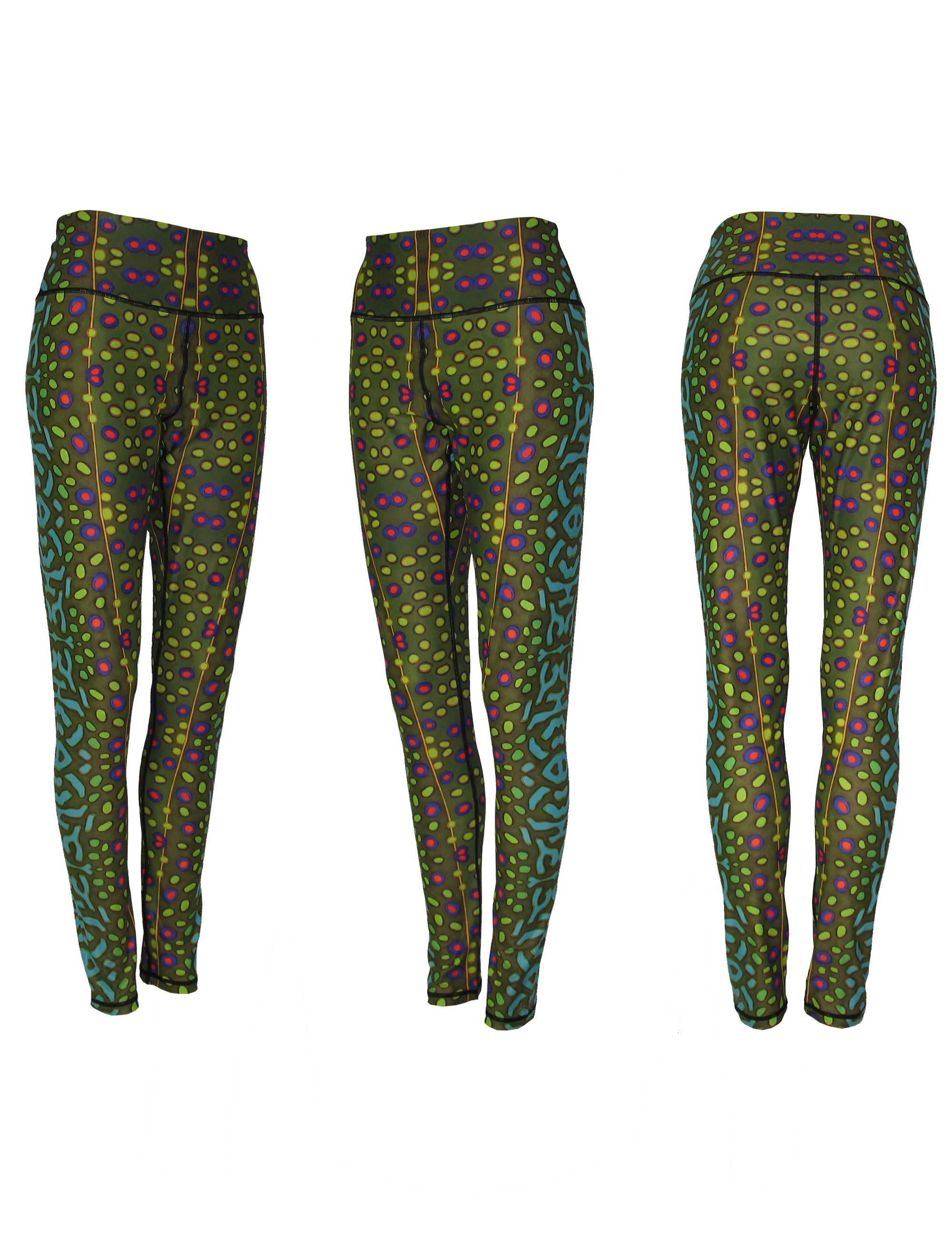 Cognito Brands Brook Trout fish print all sport leggings featuring a vibrant trout pattern on stretchy athletic fabric.