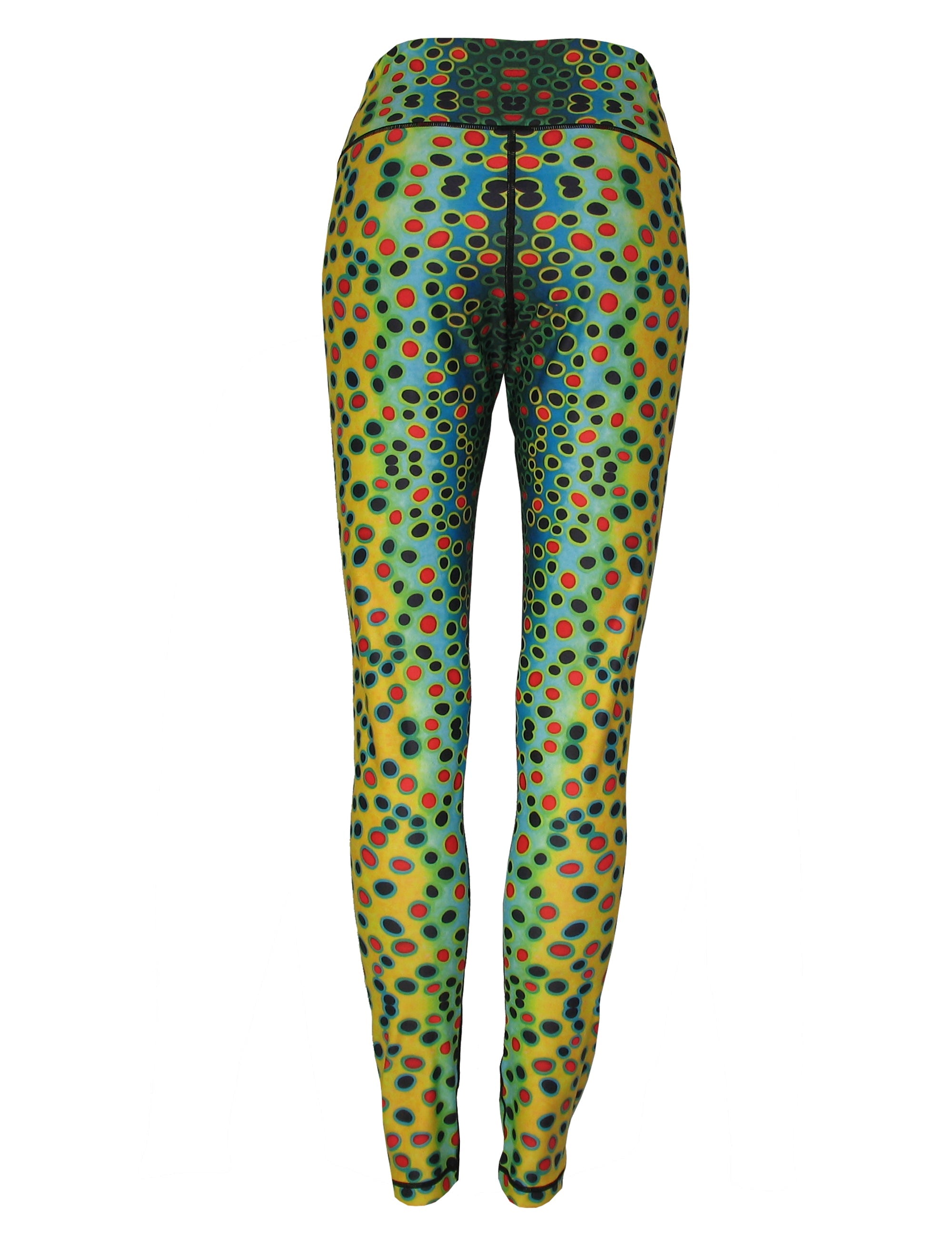 Brown trout fish print patterned all sport leggings by Cognito Brands, Inc., featuring a nature-inspired design on stretchy athletic wear.