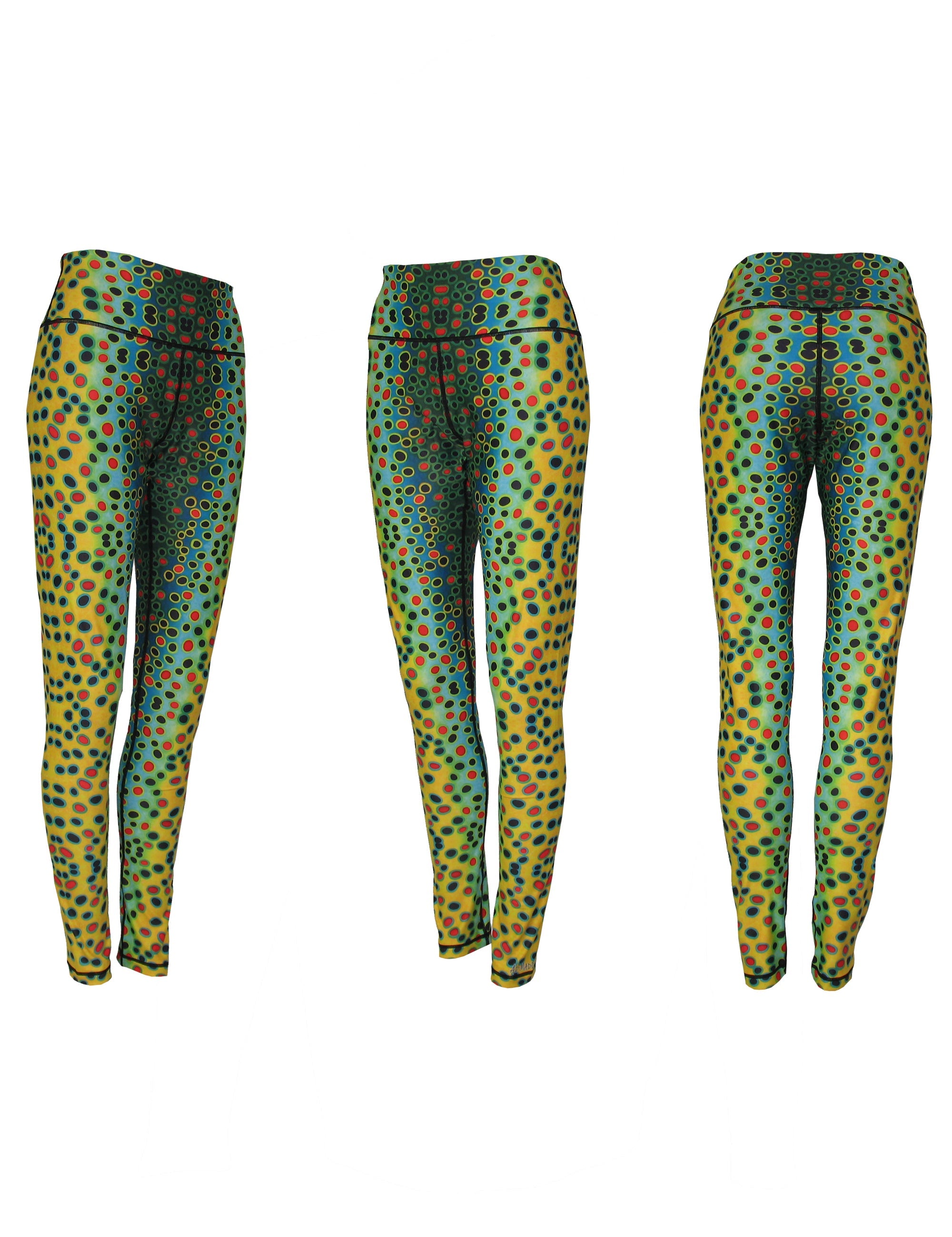 Brown trout fish print all sport leggings by Cognito Brands, Inc. featuring a colorful aquatic pattern on comfortable stretch fabric.