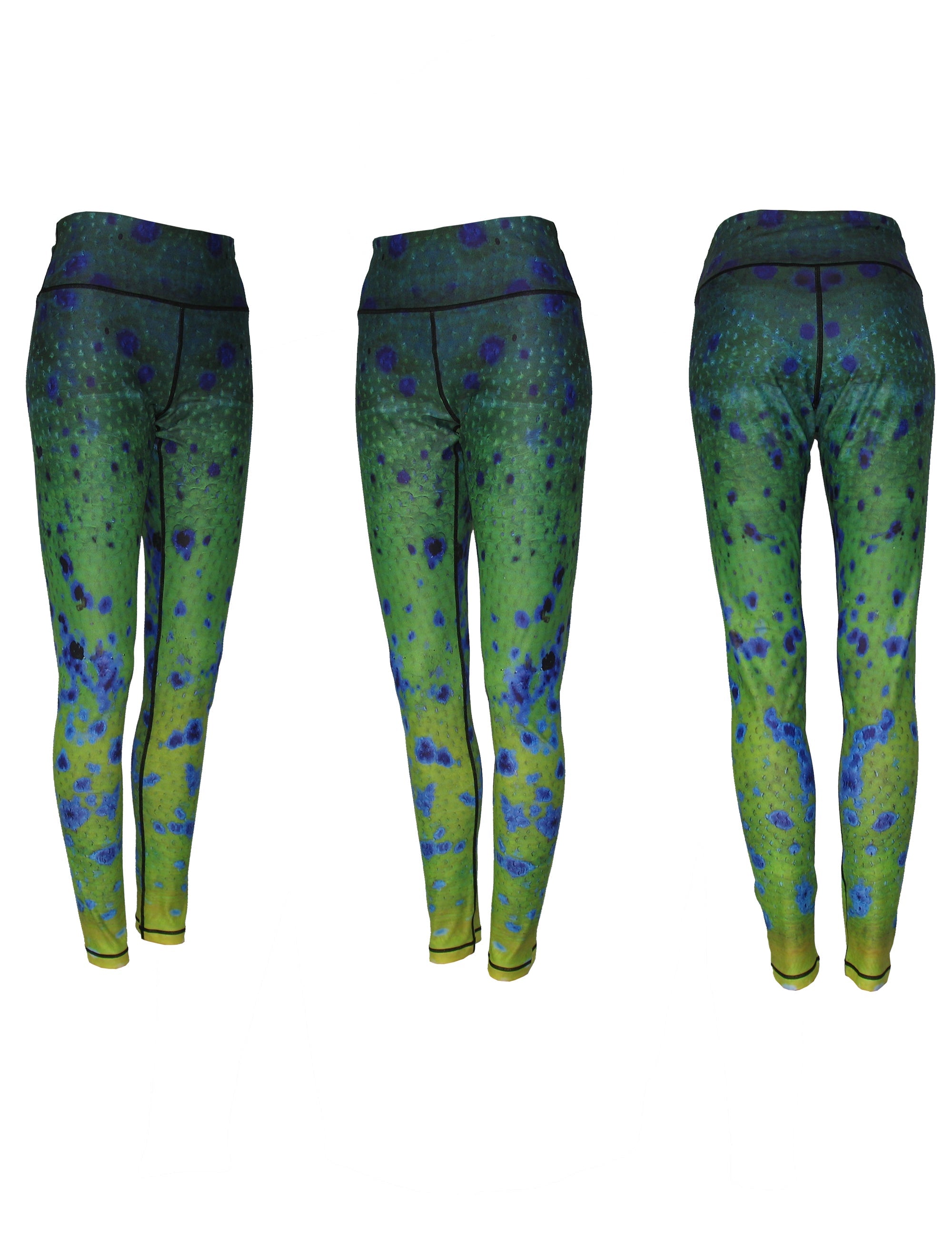 Dorado fish print patterned all sport leggings by Cognito Brands, Inc. featuring vibrant aquatic-inspired design and comfortable fit.