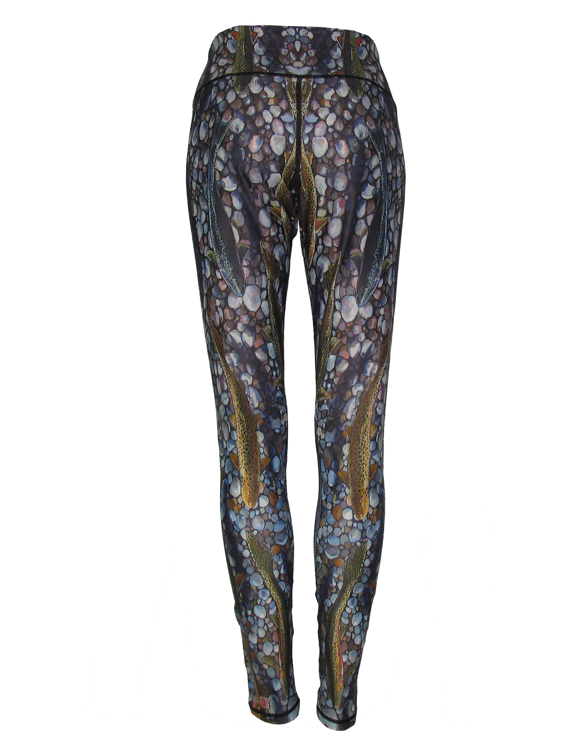 All sport leggings with a trout fish print pattern from Cognito Brands, featuring vibrant aquatic-themed design and comfortable fit.