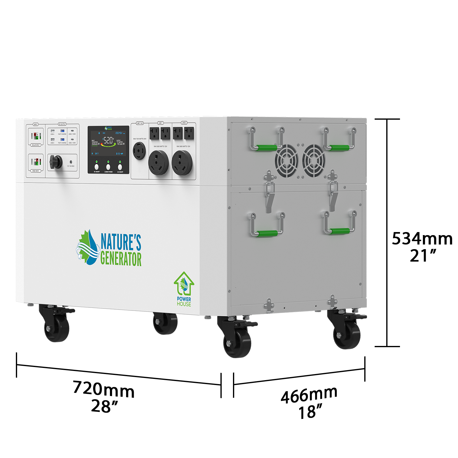 Nature's Generator Powerhouse V2 Whole Home Solar Generator with compact design and multiple outlets for clean energy backup