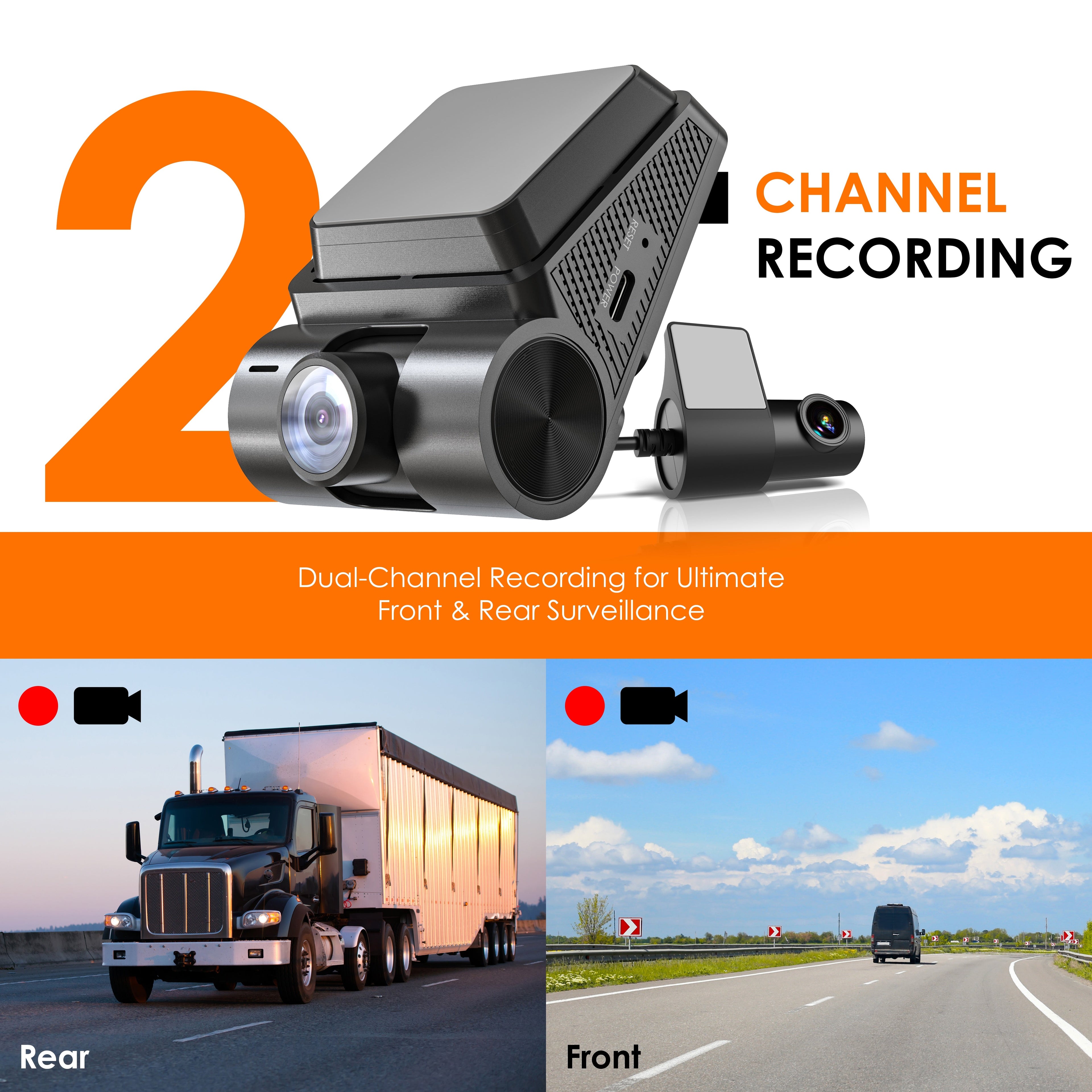 Rexing V1P Flex X4 4K WiFi dual dash cam mounted in a vehicle, capturing front and interior views in black.