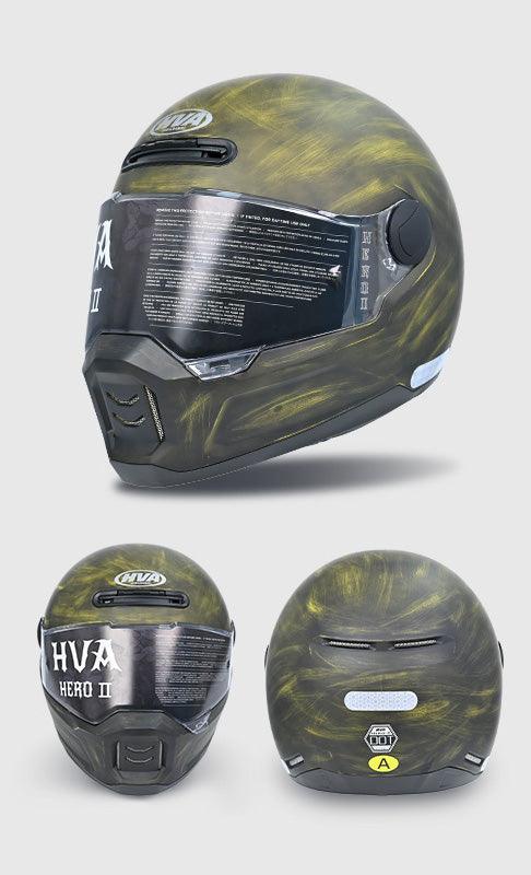 Decorative HVA™ Retro Full-Face Motorcycle Helmet by Bean's Moto Booth, vintage-style helmet with bold design details.