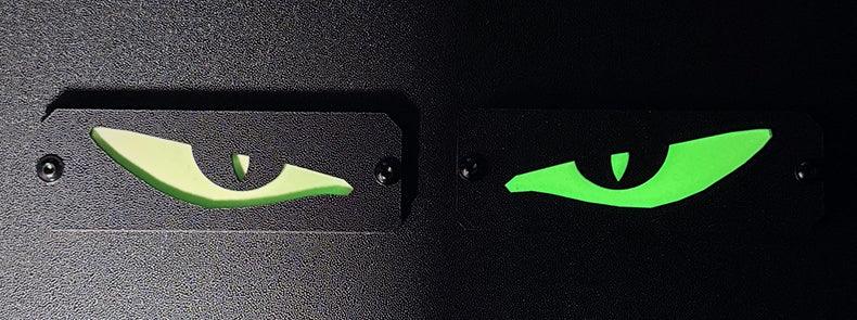 Glow-in-the-dark 3D motorcycle warning sticker from Bean's Moto Booth, featuring vibrant colors and textured surface for visibility.
