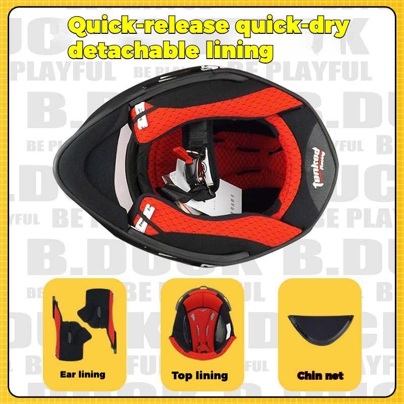 Bean's Moto Booth TANKED RACING™ children's motorcycle helmet with colorful design and adjustable strap for young riders.