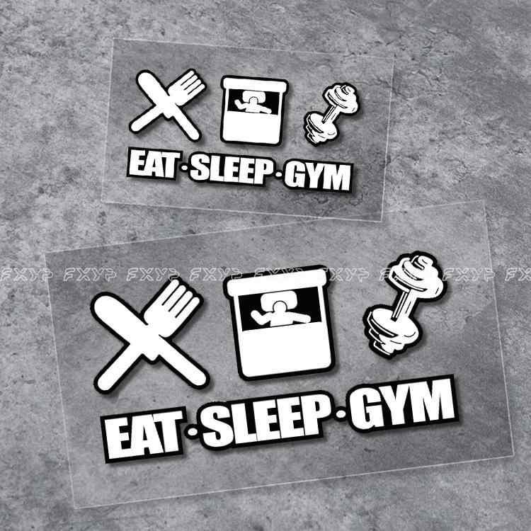 Decor sticker featuring bold "EAT! SLEEP! GYM!" text by Bean's Moto Booth, suitable for gym or personal decor.