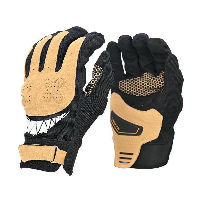 Bean's Moto Booth VROTE breathable touch-screen motorcycle gloves, black with reinforced palms and adjustable wrist straps.