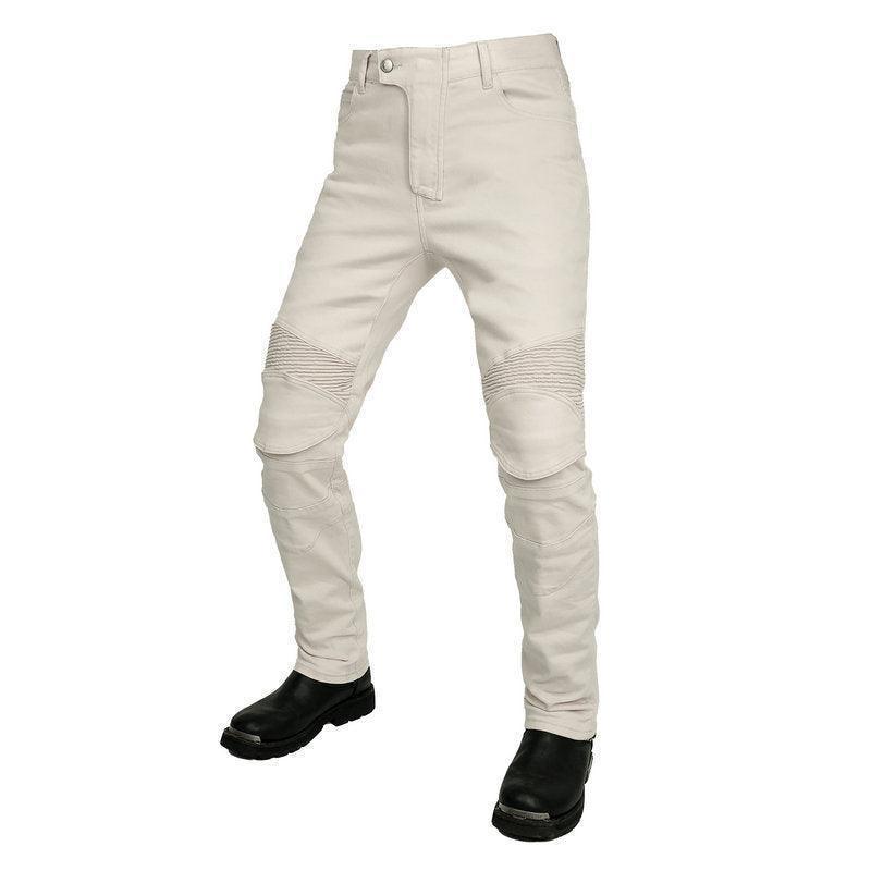 VOLERO™ CreamGuard men's motorcycle jeans by Bean's Moto Booth, showing durable denim with protective armor and stylish fit.