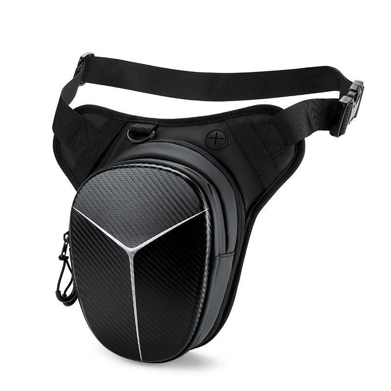 Black ALBERS™ ShadowStrike motorcycle leg bag from Bean's Moto Booth with adjustable straps and multiple compartments for gear storage.