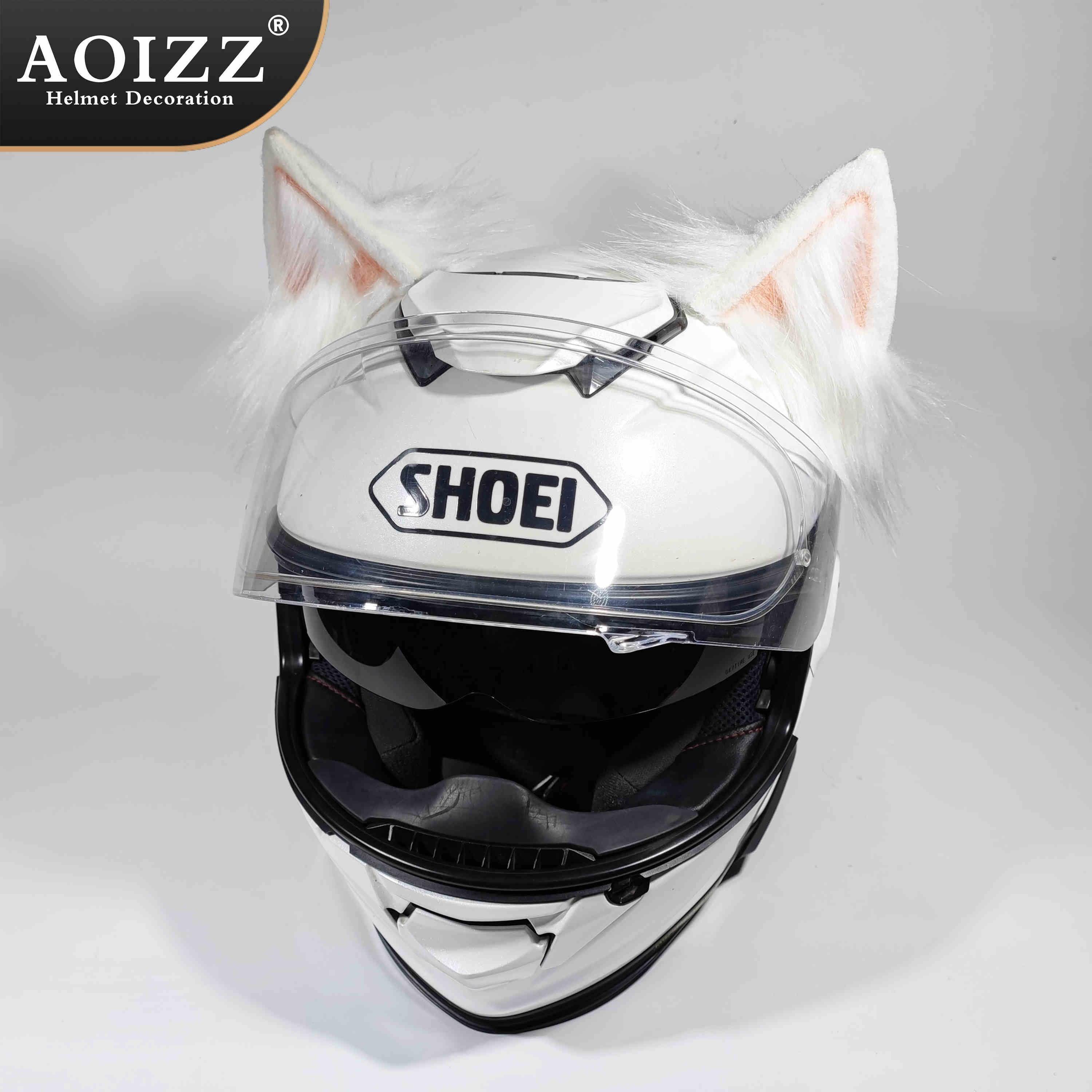 Handmade AOIZZ™ cat ear helmet decor by Bean's Moto Booth, featuring playful cat ear accents for motorcycle helmets.
