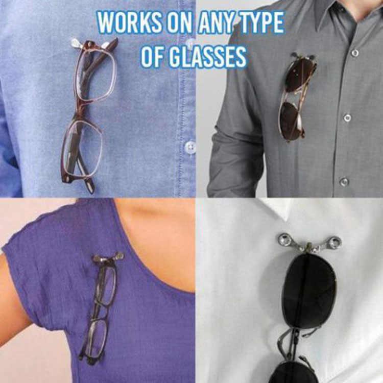 Magnetic eyeglass holder by Bean's Moto Booth, showing sleek black design securely holding glasses in place.