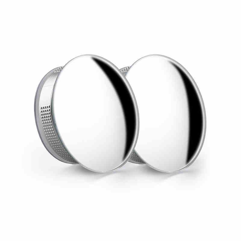 Motorcycle blind spot assist rearview mirror by Bean's Moto Booth showing reflective surface and mounting bracket.