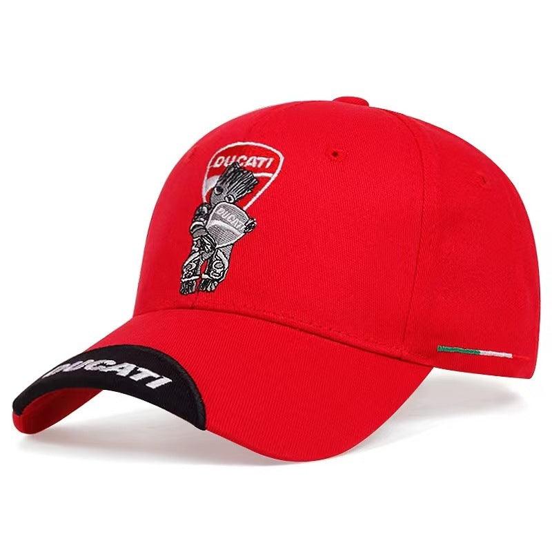 Sport motorcycle baseball cap with decor branding, featuring a sleek design and sporty style from Bean's Moto Booth.