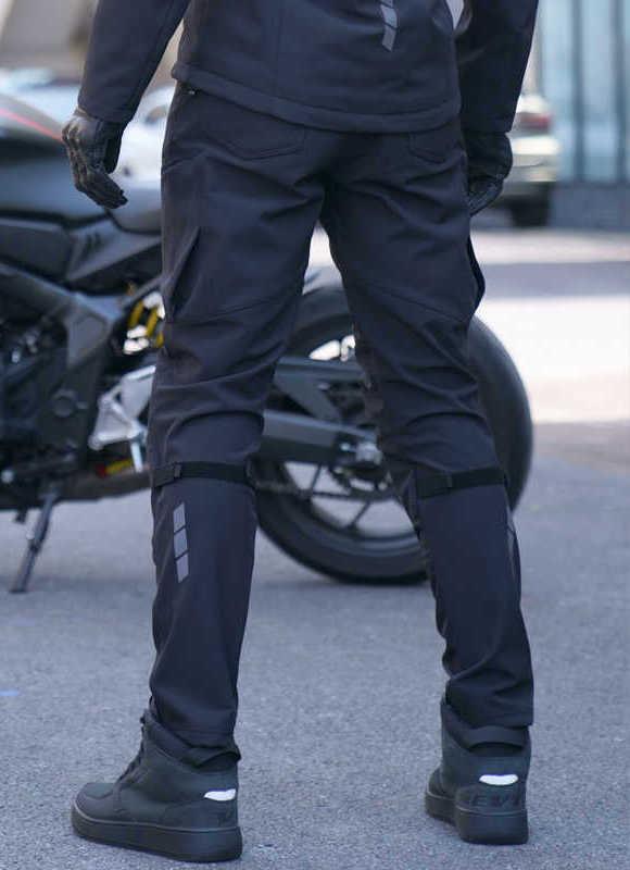 Bean's Moto Booth CC™ Warm Current winter waterproof motorcycle riding pants, black, with reinforced knee areas and adjustable waistband.