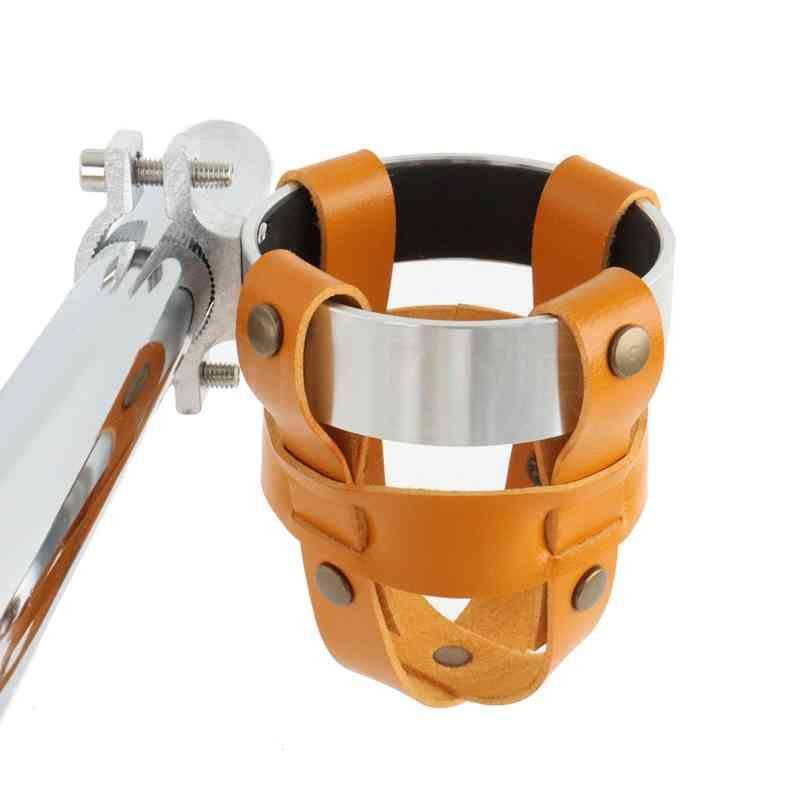 Handmade leather motorcycle water bottle holder with belt loop, designed for motorcycle accessories by Bean's Moto Booth.