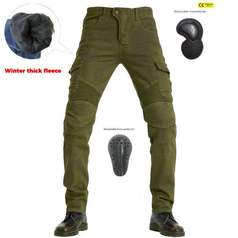Bean's Moto Booth VOLERO™ Silent Thunder winter motorcycle riding pants with reinforced padding and waterproof fabric.