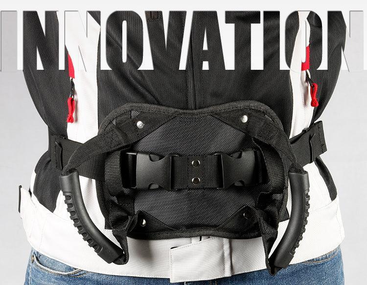 Motorcycle rear seat safety grab handle by Bean's Moto Booth, easy to install motorcycle accessories for passenger security.
