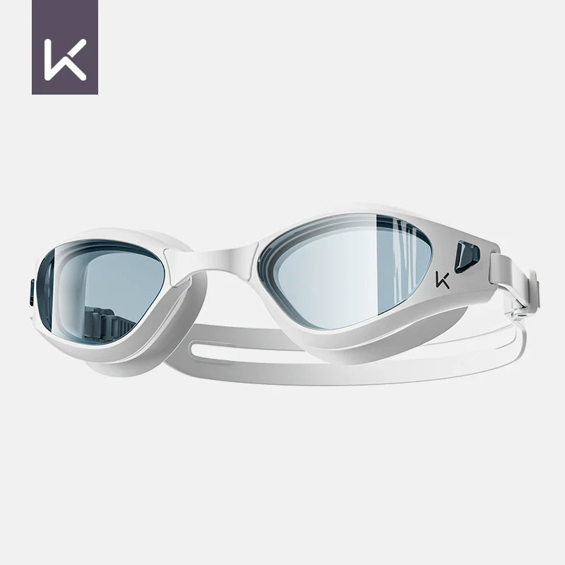 Hendrix Arts waterproof swimming goggles with anti-fog HD lenses, suitable for myopia, worn with a swimming cap for male and female swimmers.