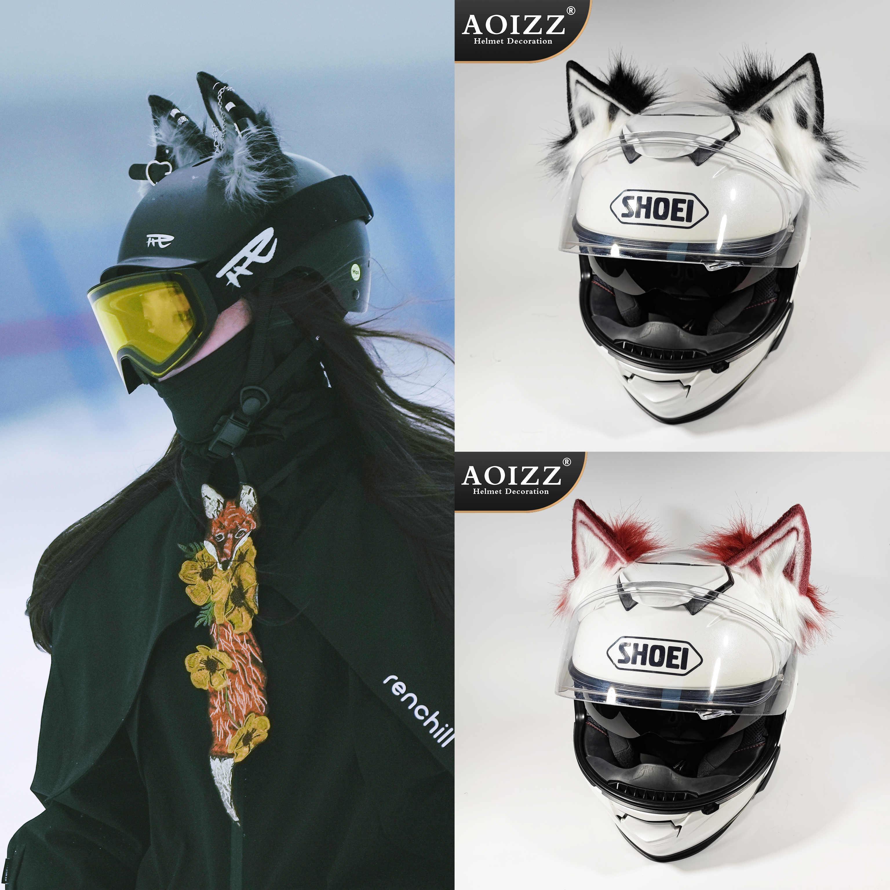 Handmade AOIZZ™ cat ear helmet decor by Bean's Moto Booth, featuring detailed cat ear design for motorcycle helmet decoration.