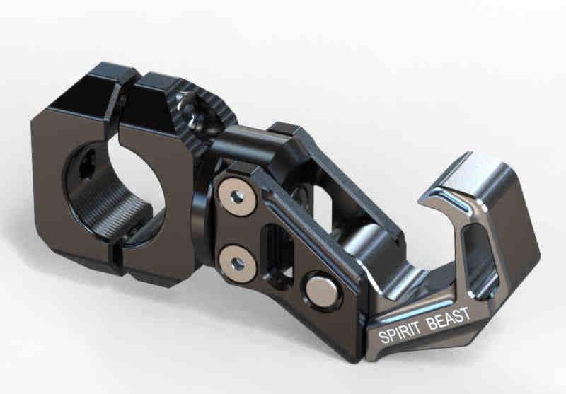 Motorcycle Aluminum CNC Alloy Crash Bar Hook from Bean's Moto Booth, mounted on a motorcycle for added protection and utility.