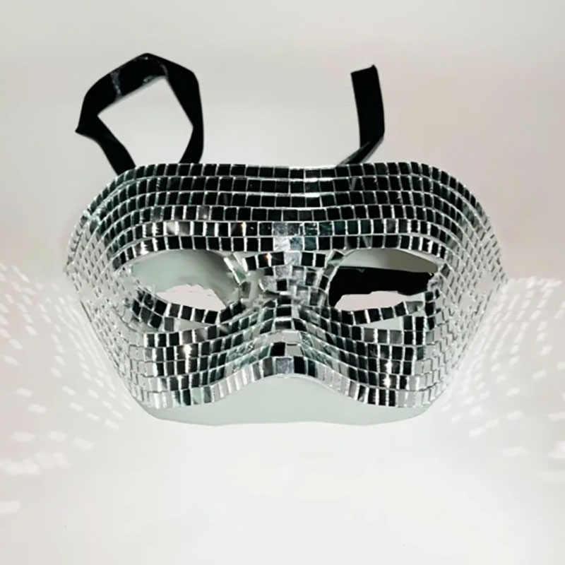 Shiny disco ball decorative helmet by Bean's Moto Booth featuring a reflective, glittery surface for stylish decor display