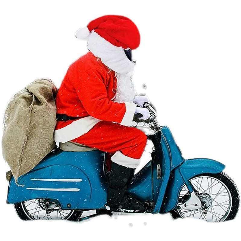 Decorative Santa Claus hat motorcycle helmet cover by Bean's Moto Booth, featuring festive red and white design for holiday riding.
