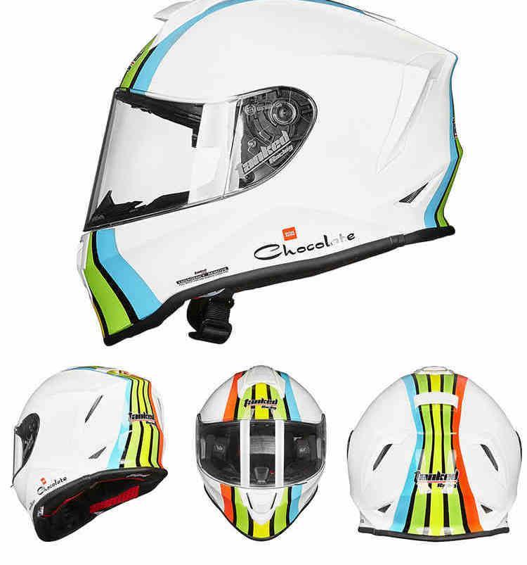Children's motorcycle helmet from TANKED RACING™ by Bean's Moto Booth, featuring bright colors and a secure chin strap.