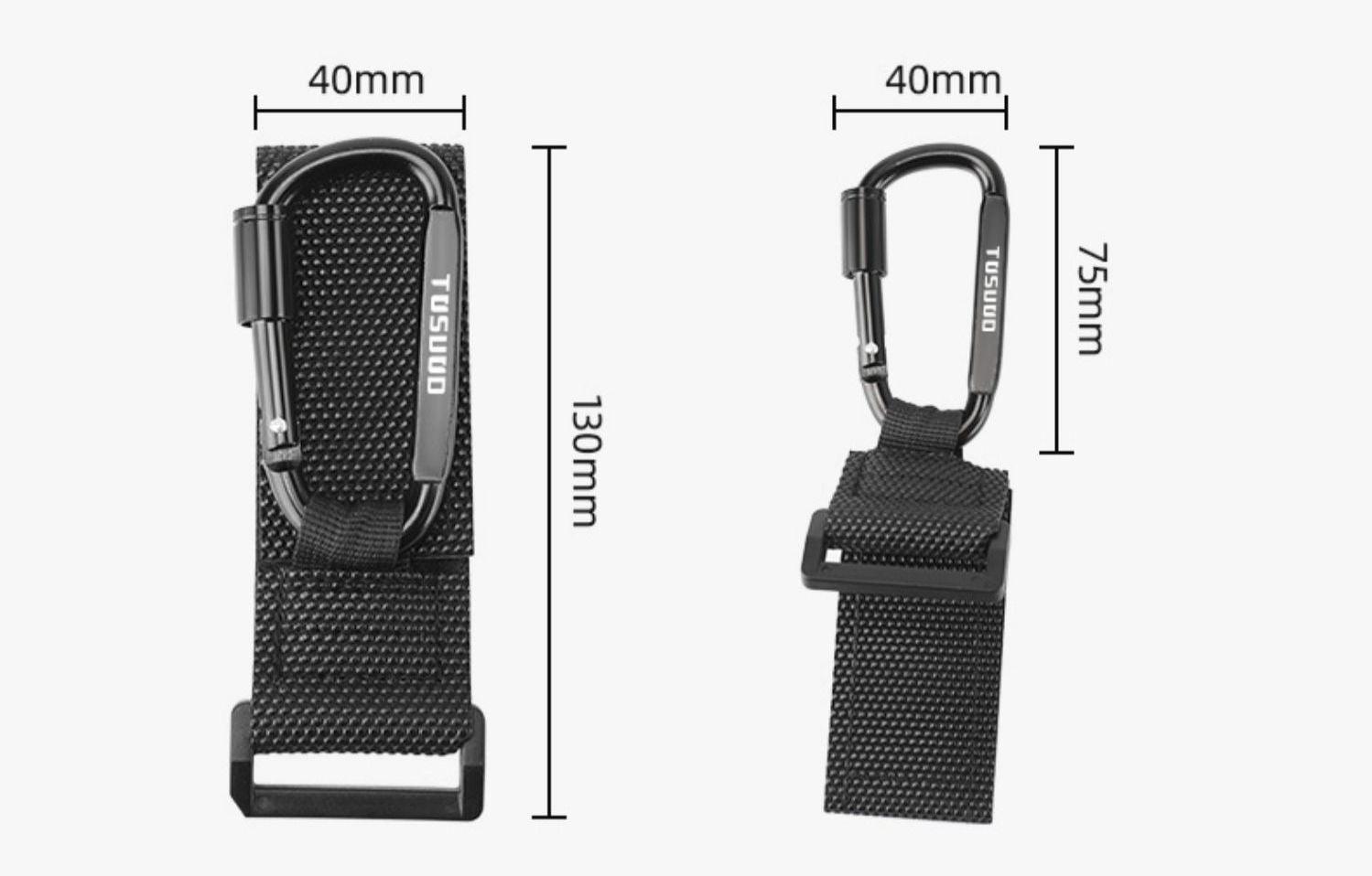 Motorcycle aluminum alloy Velcro hook, a Bean's Moto Booth motorcycle accessory, shown attached to a bike for secure fastening.
