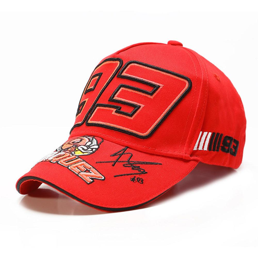 Decorative sport motorcycle baseball cap by Bean's Moto Booth featuring a stylish design and adjustable strap.