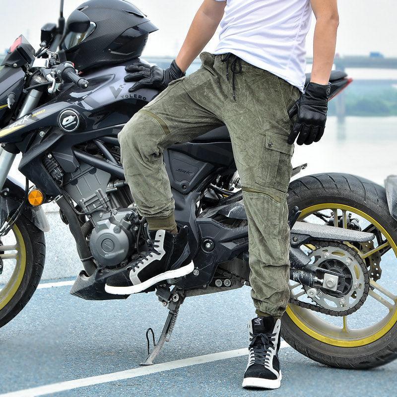 Loong Biker™ Kevlar Corduroy motorcycle pants for men by Bean's Moto Booth, featuring durable corduroy fabric and protective Kevlar lining.