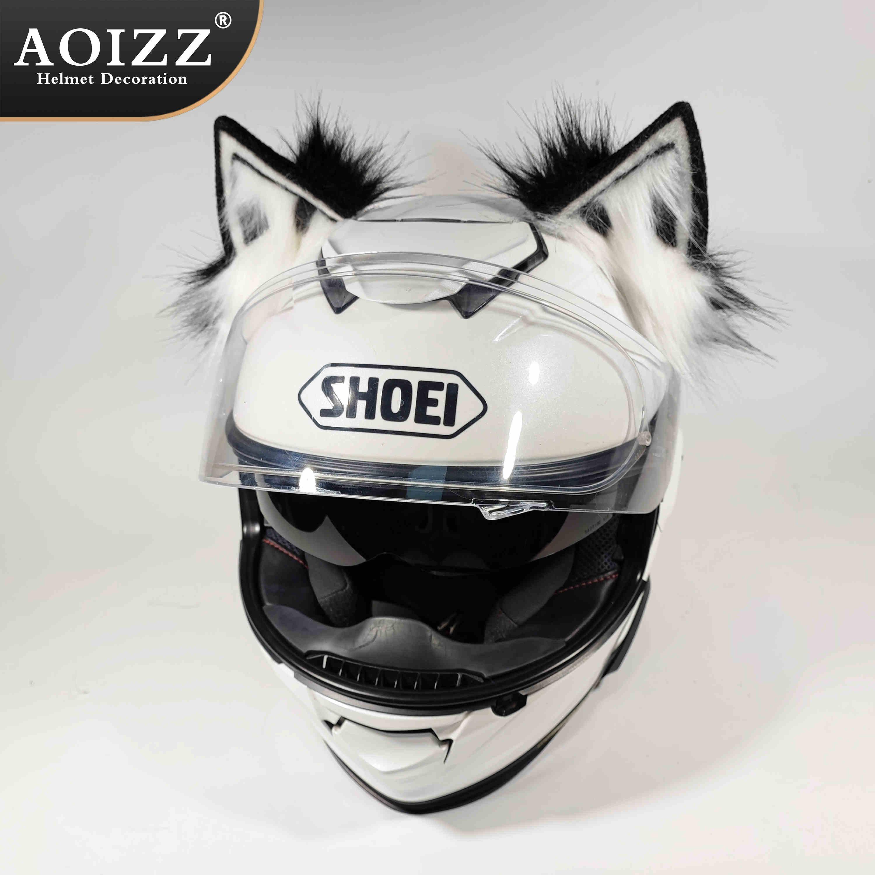 Handmade AOIZZ™ cat ear helmet decor by Bean's Moto Booth featuring cute, detailed cat ear design on a decorative helmet piece.
