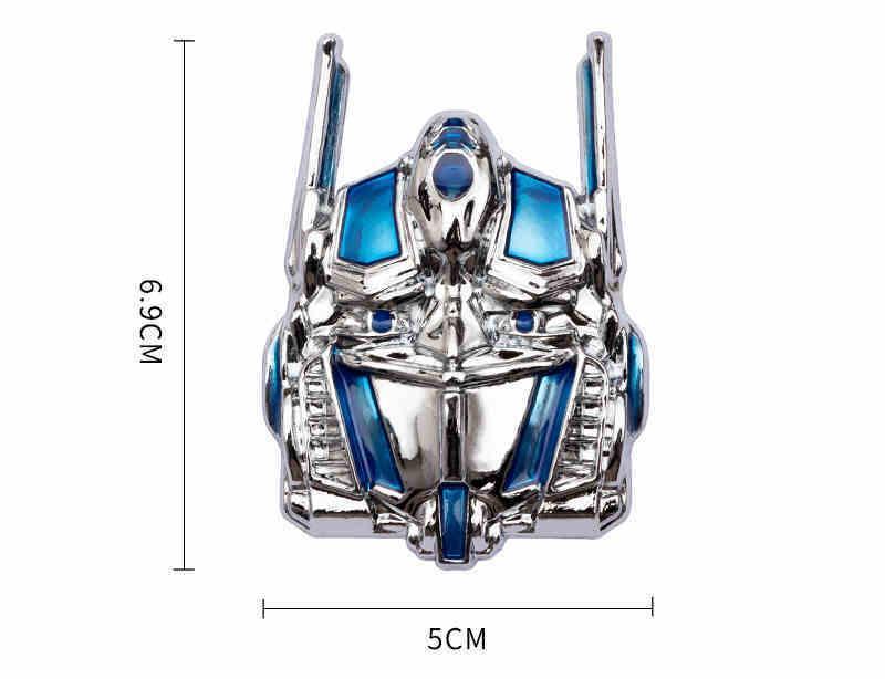 Transformers metal emblem featuring detailed Autobot logo from Bean's Moto Booth with metallic finish.