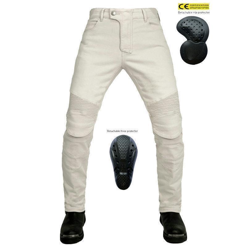 Bean's Moto Booth VOLERO™ CreamGuard men's motorcycle jeans with reinforced knee panels and classic denim design.