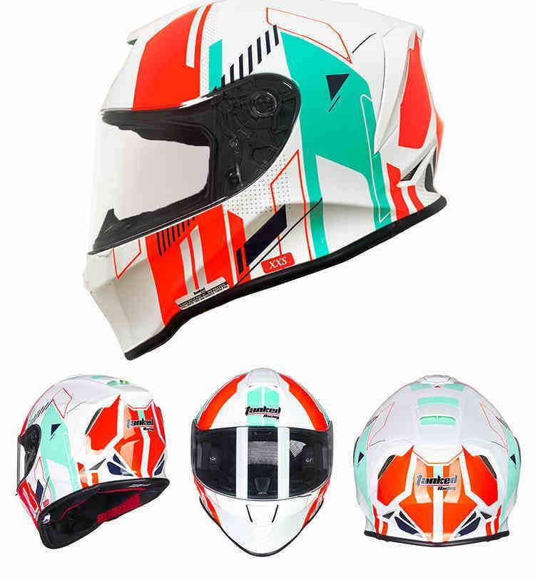 Children's motorcycle helmet by Bean's Moto Booth, TANKED RACING™ design, featuring bright colors and secure chin strap.