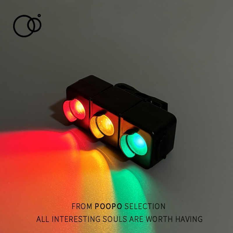 Red traffic light safety warning light for motorcycles, USB rechargeable, designed for motorcycle safety accessories by Bean's Moto Booth
