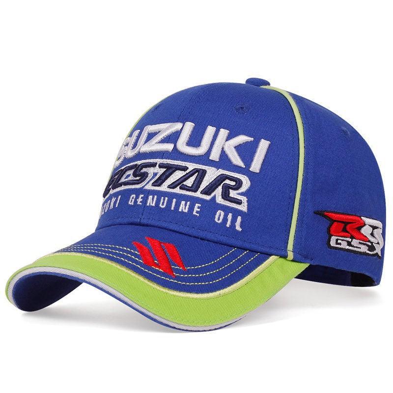 Decorative sport motorcycle baseball cap from Bean's Moto Booth featuring a bold motorcycle graphic design.