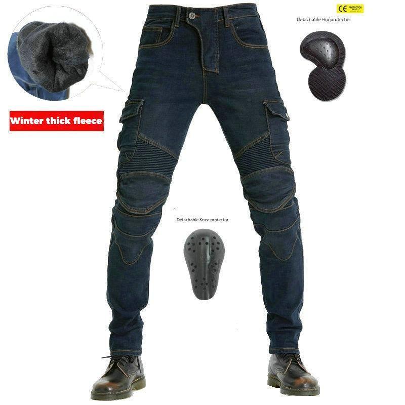 Bean's Moto Booth VOLERO™ Silent Thunder winter motorcycle riding pants in black, showing reinforced knee areas and waterproof fabric.