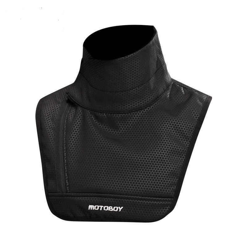 Bean's Moto Booth winter motorcycle windproof neck guard worn over a rider’s neck, designed for motorcycle accessories in cold weather.