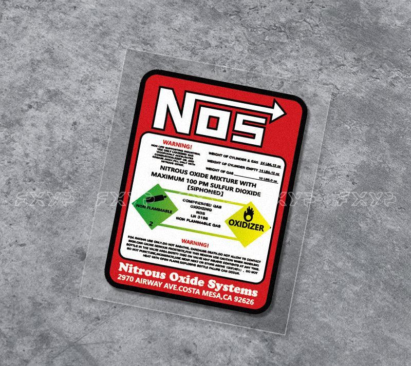 Decor NOS sticker by Bean's Moto Booth featuring bold, vintage-style lettering on a clear background for motorcycle enthusiasts.
