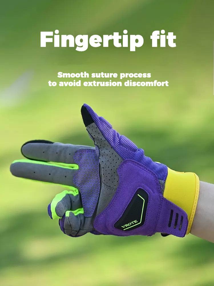 Bean's Moto Booth VROTE™ breathable motorcycle gloves with touch-screen fingertips, black leather design, and reinforced knuckles.