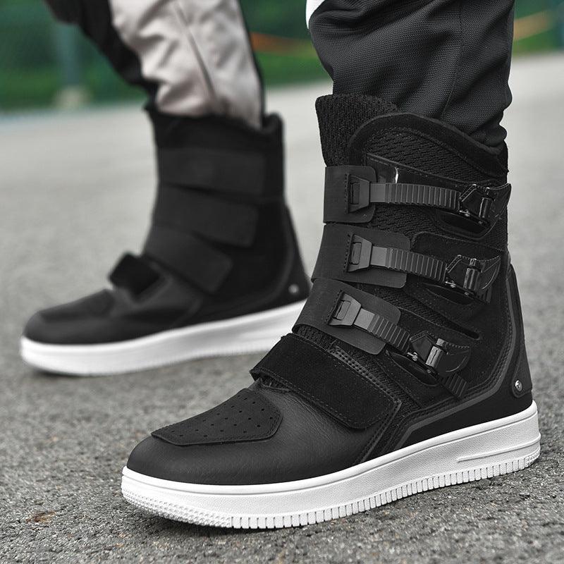 Bean's Moto Booth 4 Seasons™ StormRider high-top motorcycle riding shoes with reinforced ankle support and durable leather construction.