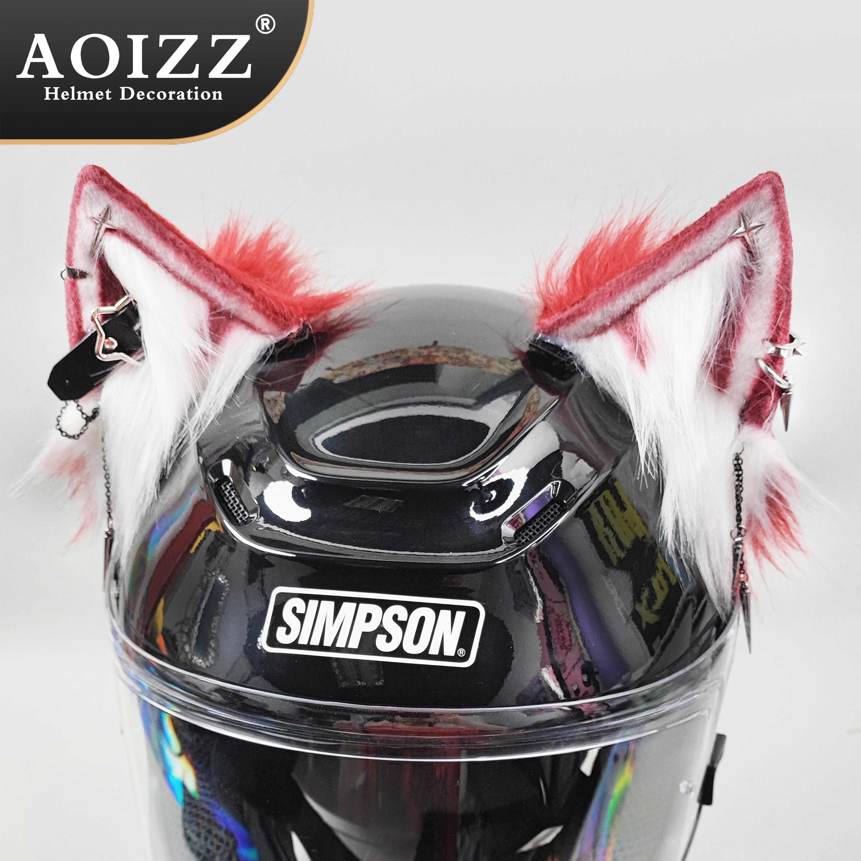 Handmade AOIZZ™ cat ear helmet decor by Bean's Moto Booth, featuring detailed cat ear accents for motorcycle helmet decoration.
