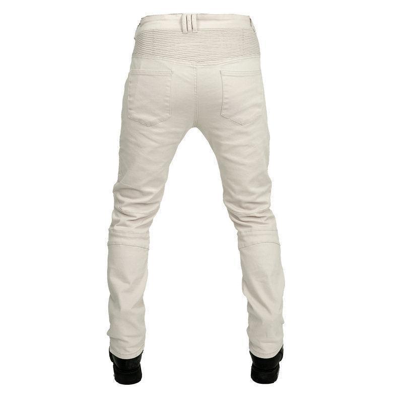 VOLERO™ CreamGuard men's motorcycle jeans from Bean's Moto Booth, featuring durable denim and protective padding for riding comfort.