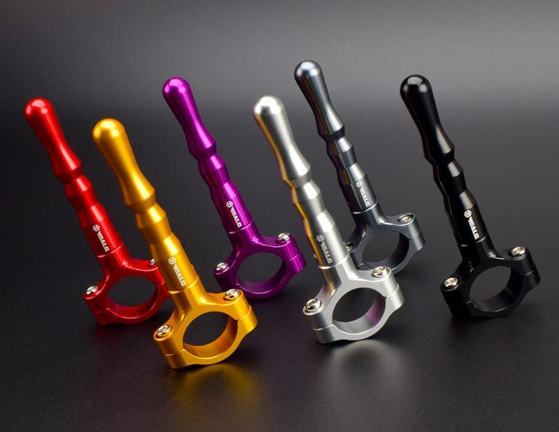 Aluminum alloy motorcycle kickstand extension rod by Bean's Moto Booth, showing a sturdy, lightweight motorcycle mod accessory.