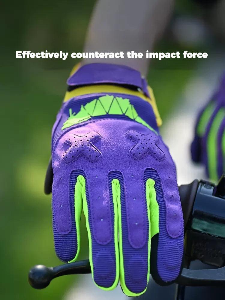 Bean's Moto Booth VROTE™ breathable motorcycle gloves with touch-screen fingertips, black protective riding gear showing detailed design